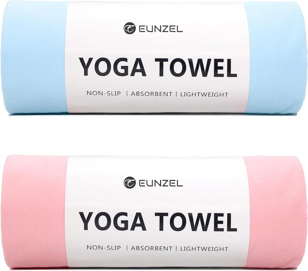 Eunzel 2 Pack Hot Yoga Towel Non Slip Yoga Mat Towel Non-Slip Sweat Absorbent Microfiber Towel for Hot Yoga, Pilates and Workout 72" x 26.5", Pink/Blue