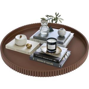 Gurfuy 24" Round Extra Ottoman Serving Tray - Rustic Wooden Table Tray for Farmhouse Decorative Oversized Coffee Table Trays Living Room Kitchen Counter Breakfast Brown