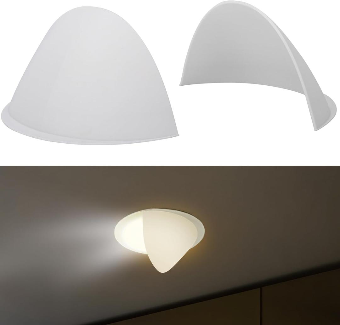 4-Pack Stick-On Half Shades for Recessed Ceiling Lights  Glare Blocker & Light Diffuser Covers, Easy Installation, White