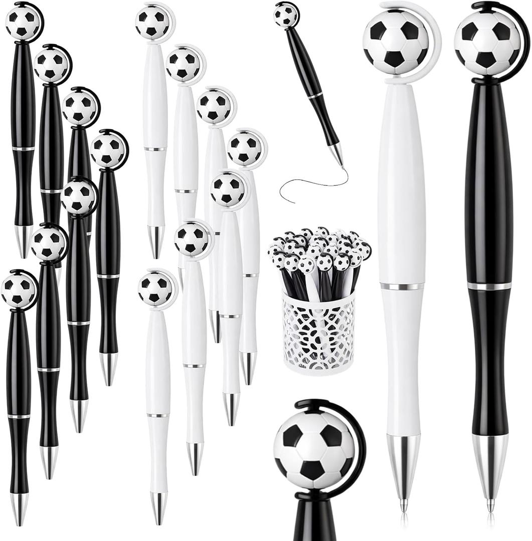 Supervitae 50 Pcs Soccer Pens Bulk Novelty Soccer White and Black Ballpoint Pens 1 mm Black Gel Ink Football Party Favor Gift for Sports Men Women Teacher Nurse Office Home Supply