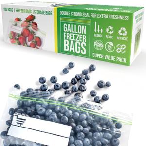 Freezer Bags 1 Gallon Resealable  100 Count - Extra Strong 2.4Mil Thick Freezer Bags Gallon Leak Proof With Double - Zip