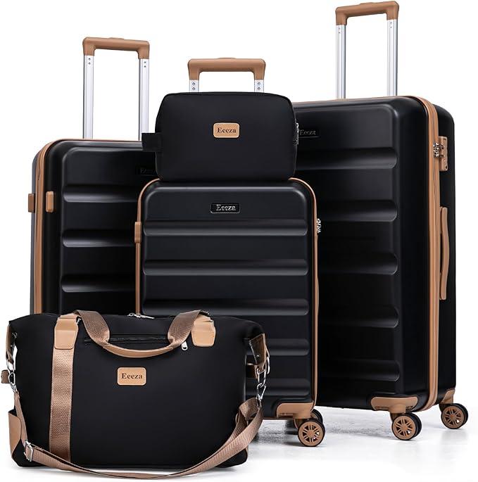 5-Piece Luggage Set, Rolling Suitcases, ABS Hardside Suitcase with TSA Lock Spinner Wheels, Carry-On Luggage Set (20/24/28 Inch), Black -, 5 PIECES, Fashion Luggage