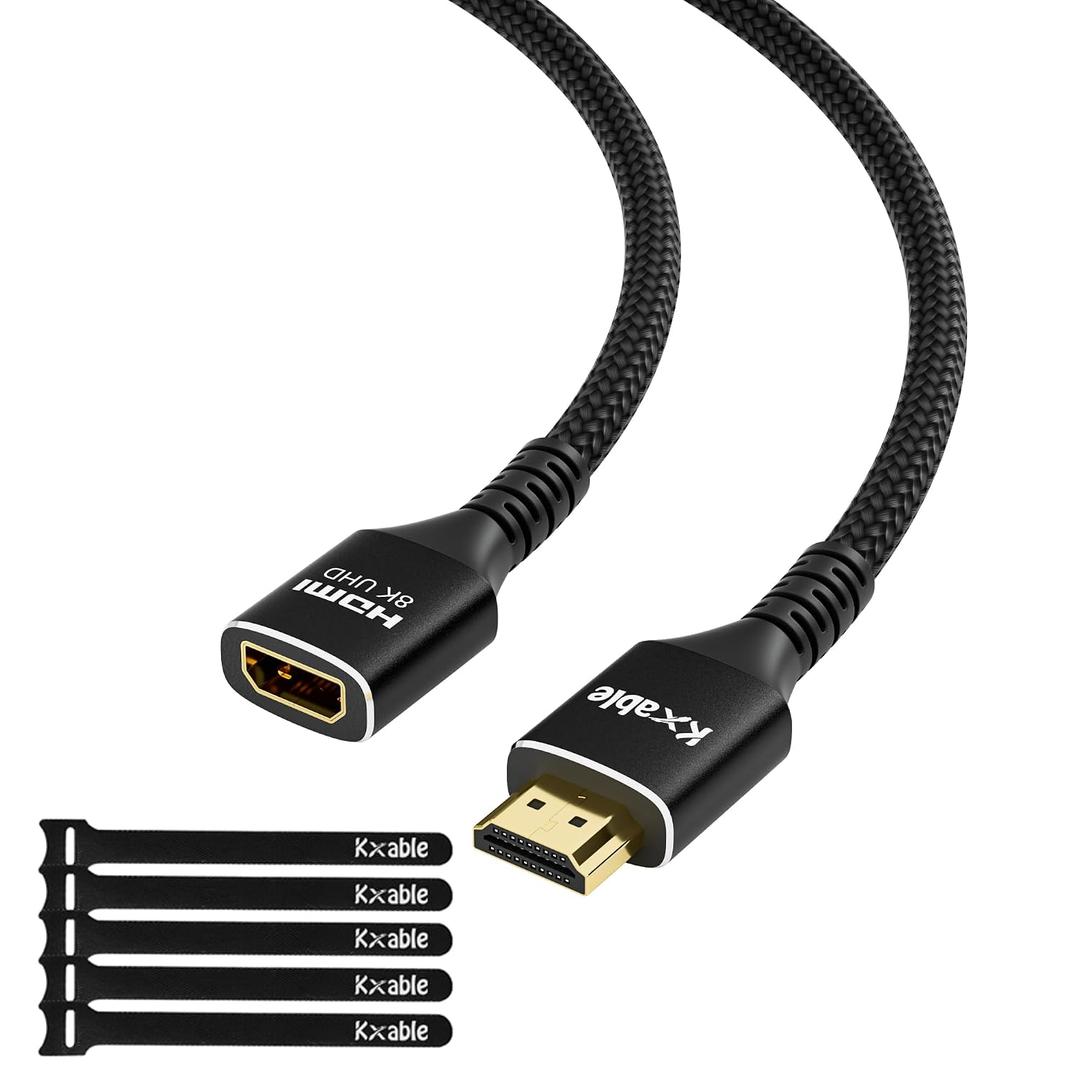 Kxable 8K HDMI Extension Cable 12 FT, HDMI 2.1 Ultra High Speed Male to Female Cord Adapter, OFC Conductor, Compatible with Roku TV Stick PS5 PS4 Xbox Laptop PC Player Google Chromecast Wii U HDTV