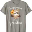Happiness Is Being A Grandma Cute Sloth Flower T-Shirt, Size S