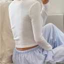 WDIRARA Women's V Neck Button Down T Shirts Lace Trim Long Sleeve Tee Crop Top (White, S)