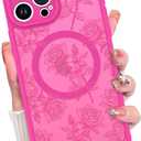 MZELQ for iPhone 15 Pro Max Case Sunflower Floral Flowers Matte Aesthetic Cute Pattern Magnetic [Compatible wth Magsafe] Fit iPhone 15 Pro Max Case -Hot Pink