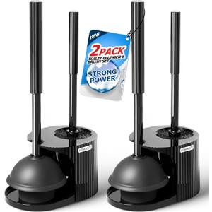 FORASTO 2Pack 2 in 1 Toilet Brush and Plunger Set, Extended Handle Plunger,Toilet Bowl Brush Plunger Set,Bathroom Cleaning Tools,Toilet Brush Plunger Combo,Cleaning SuppliesBlack