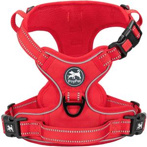 PoyPet No Pull Dog Harness, No Choke Reflective Dog Vest, Adjustable Pet Harnesses with Easy Control Padded Handle for Small Medium Large Dogs(Red Matching Trim,S)