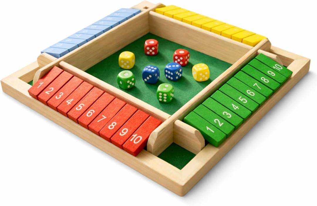 Shut the Box Game Wooden - Travel Size 4 Way Close The Box Dice Game with Instructions - Math Learning Board Games for Kids Adults - Family Games Night Classroom Home Party Gift Ideas