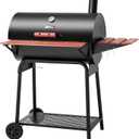 Royal Gourmet CC1830V 30 Barrel Charcoal Grill with Wood-Painted Side Front Table, 627 Square Inches Cooking Space, for Outdoor Backyard, Patio and Parties, Black