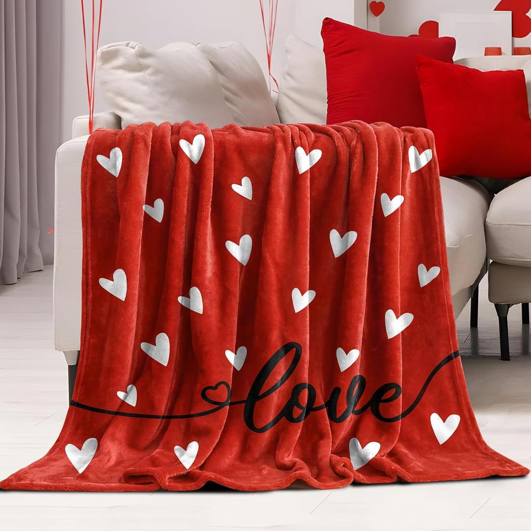 Valentines Day Blanket Throw Gifts Red Heart Pattern for Mom Wife Couch Sofa Bed Decor