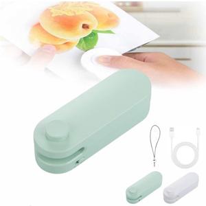 Mini Bag Sealer, Upgraded 2 in 1 Heat Sealer & Cutter,Rechargeable USB-C Heat Seal Machine with Magnet, Portable Resealer Machine Sealer for Plastic Bags, Chip Storage,Snacks Freshness (Green)