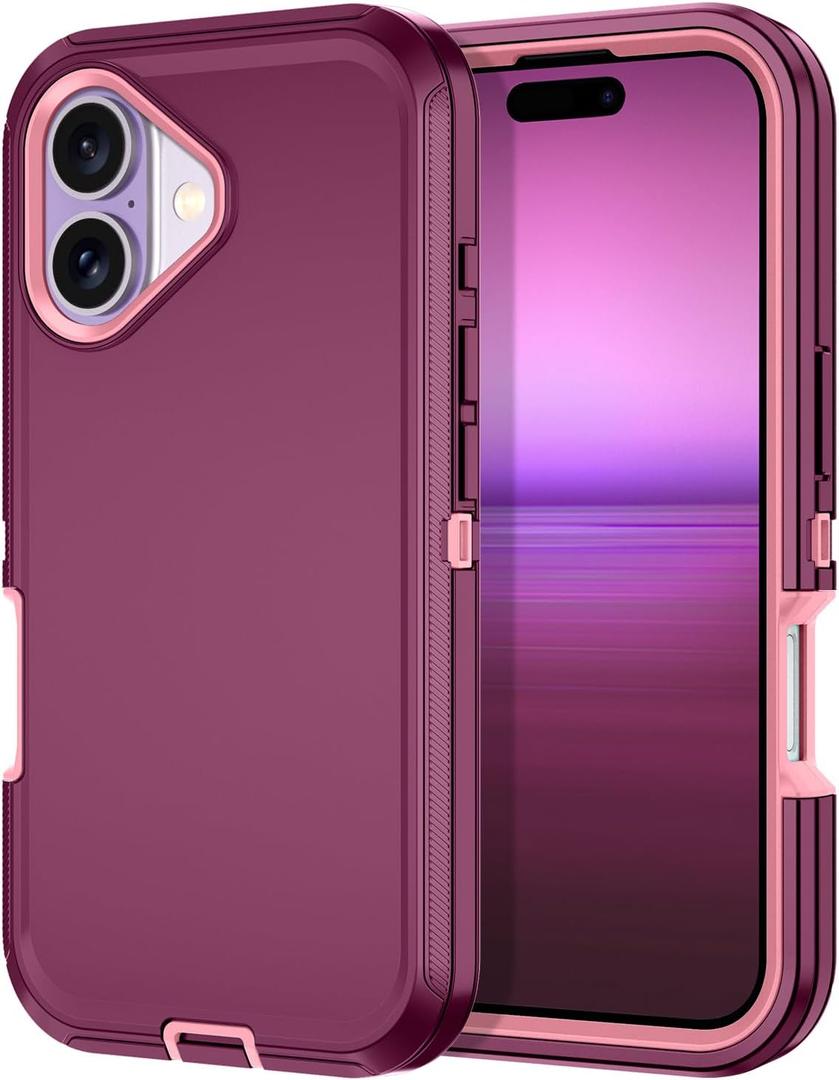 I-HONVA for iPhone 17 Case Shockproof Dust/Drop Proof 3-Layer Full Body Protection [Without Screen Protector] Rugged Heavy Duty Cover Case for Apple iPhone 17 6.3" 2025,Purple/Pink