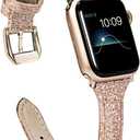 Wearlizer Thin Glitter Leather Compatible with Apple Watch Leather Bands Women 38mm 40mm 41mm 42mm 44mm 45mm 46mm 49mm for iWatch Series 11 10 9 8 7 6 5 4 3 SE/Ultra 3 2 1 Slim Bling Glistening Strap