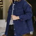 Dokotoo Denim Jacket for Women Fashion Solid Oversized Long Sleeve Button Down Shacket Jacket Coat with Pockets (Blue, M)