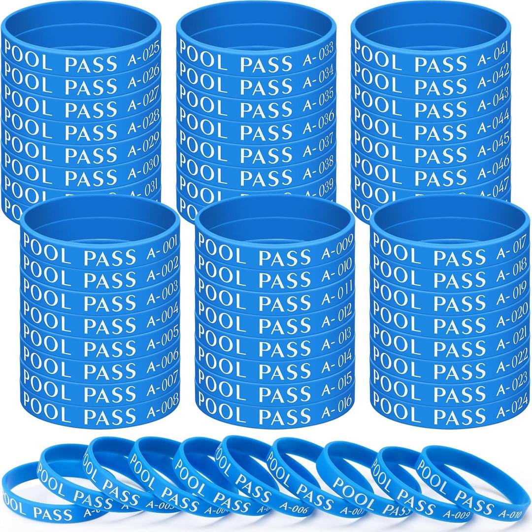 100 Pcs Pool Pass Silicone Wristbands Numbers A001-A100 K001-K100 ID Bracelets Name Tag Bracelet Waterproof ID Band for Pool (Blue)