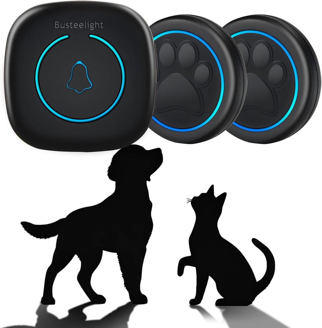 Soft Ring Blk Dog Bells to Go Outside - Wireless Dog Door Bell with 1000ft Range, 60 Melodies, LED, Waterproof Potty Training Bell for Dogs - Dog Door Bells for Potty Training(2 Bells & 1 Receiver)