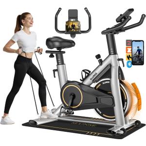 Exercise Bike, Adjustable Magnetic Resistance Stationary Bikes for Home with App Compatible, Quiet Indoor Cycling Bike with 350lbs Weight Capacity Comfortable Seat, Digital Monitor & Phone Mount