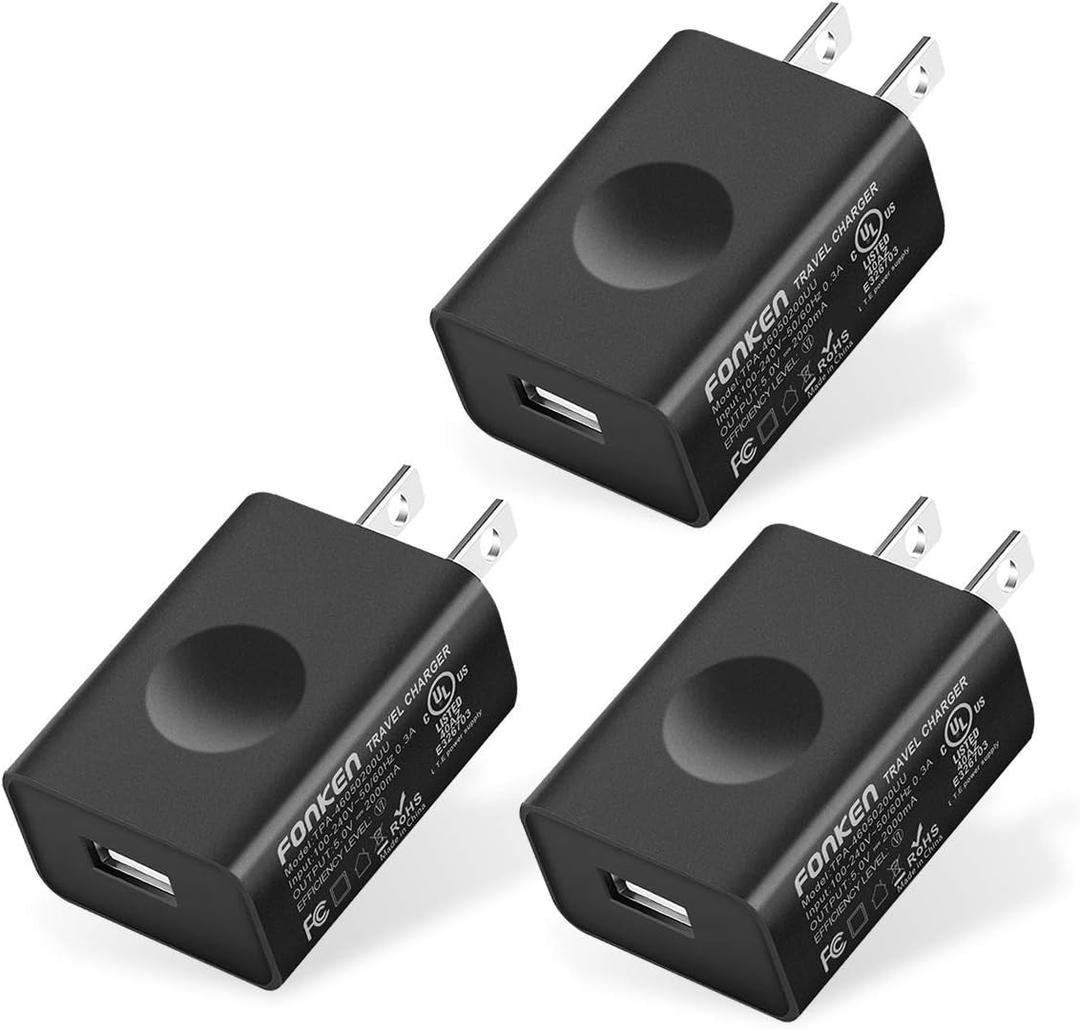 FONKEN USB Wall Charger, 3-Pack 5V 2A Power Adapter Universal Travel USB Plug Cell Phone Block Cube Compatible With iPhone, iPad, Google Nexus, Samsung, LG, HTC, Moto, Kindle and More