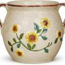 BUYMAX 6 Inch Vintage Ceramic Flower Pot with Relief Design & Handles, Indoor Plant Planter with Drainage Hole, Home Garden Decor for Living Room, Gift Ideas (White)