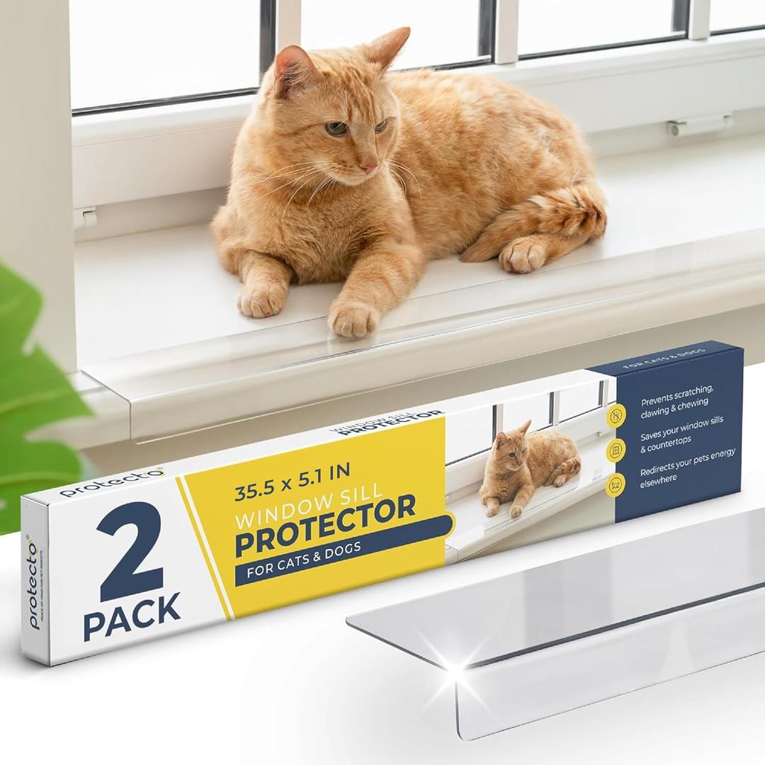PROTECTO 2-Pack Window Sill Protector from Dogs 35.5 x 5.1 Clear Window Guards from Cats Scratching, Chewing & Clawing | Keep Your Sills Smooth & Paws Safe | Ultra Strong Window Sill Cover Protection