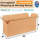 Long Moving & Shipping Boxes 24 x 8 x 8 inches (5-Pack) - Extra Strength 200 lb vs Regular - USA-Made Corrugated Cardboard Boxes for Delivery - Long Box for USPS - Box to Pack Moving by IDL Packaging