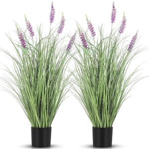 Jexine 2 Pieces Faux Plants Outdoor 3 ft Tall Artificial Lavender Plant Potted Artificial Lavender Faux Greenery Floor Flowers for Housewarming Gift House Garden Bathroom Lobby Outdoor, Purple