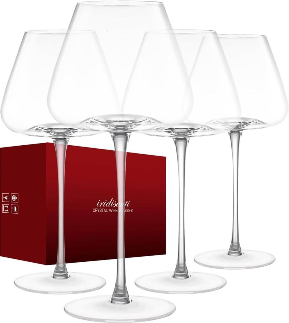 Hand-Blown 23.5OZ Crystal Wine Glasses Set of 4 for Pinot Noir, Burgundy, Bordeaux, Large Lead-Free Crystal Glasses with Unique Bottom Design for Red, White Wine, Big Oversized Glasses 