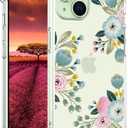 Compatible with iPhone 15 Plus Case Designer Cute Clear for Women,Cool Transparent Silicone Phone Cases Cover - Green Flower Vines