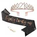 21st Birthday Sash and Tiara, Finally 21 Birthday Tiara Set for Girls Party Supplies, Birthday Tiara Crowns for Women(Rose Gold)