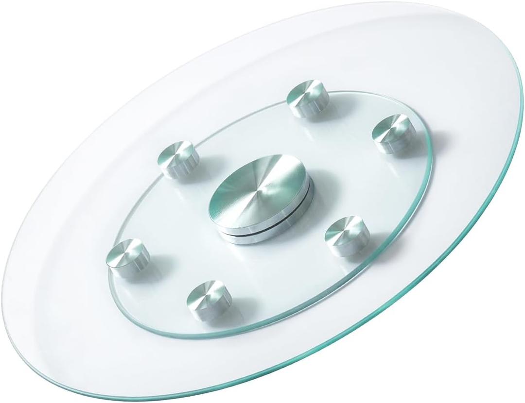 VEVOR 24 in Glass Lazy Susan Turntable, Tempered Glass Dining Table Centerpiece with 6 Rotating Wheels, 360 Smooth and Silent Spin Tabletop Rotating Tray, for Family Gatherings, Banquets & Weddings