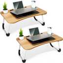 (2-Pack) Beige Large Folding Lap Desk – Multi-Use Laptop Table with Cup Holder & Phone Stand for Sofa & Bed