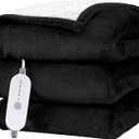HYLEORY Heated Electric Blanket Twin 62"x84" Soft Fleece & Flannel with 5 Heating Levels & 10 Hours Timer Auto Shut Off, ETL Certified, Washable, Heated Blanket for Body-Black
