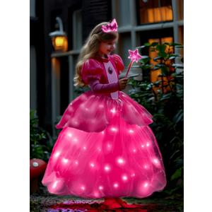 Light Up Girl Princess Dress Girls Costume Toddler Dress Up & Role Play Halloween Cosplay Birthday Party Gift (6-7)