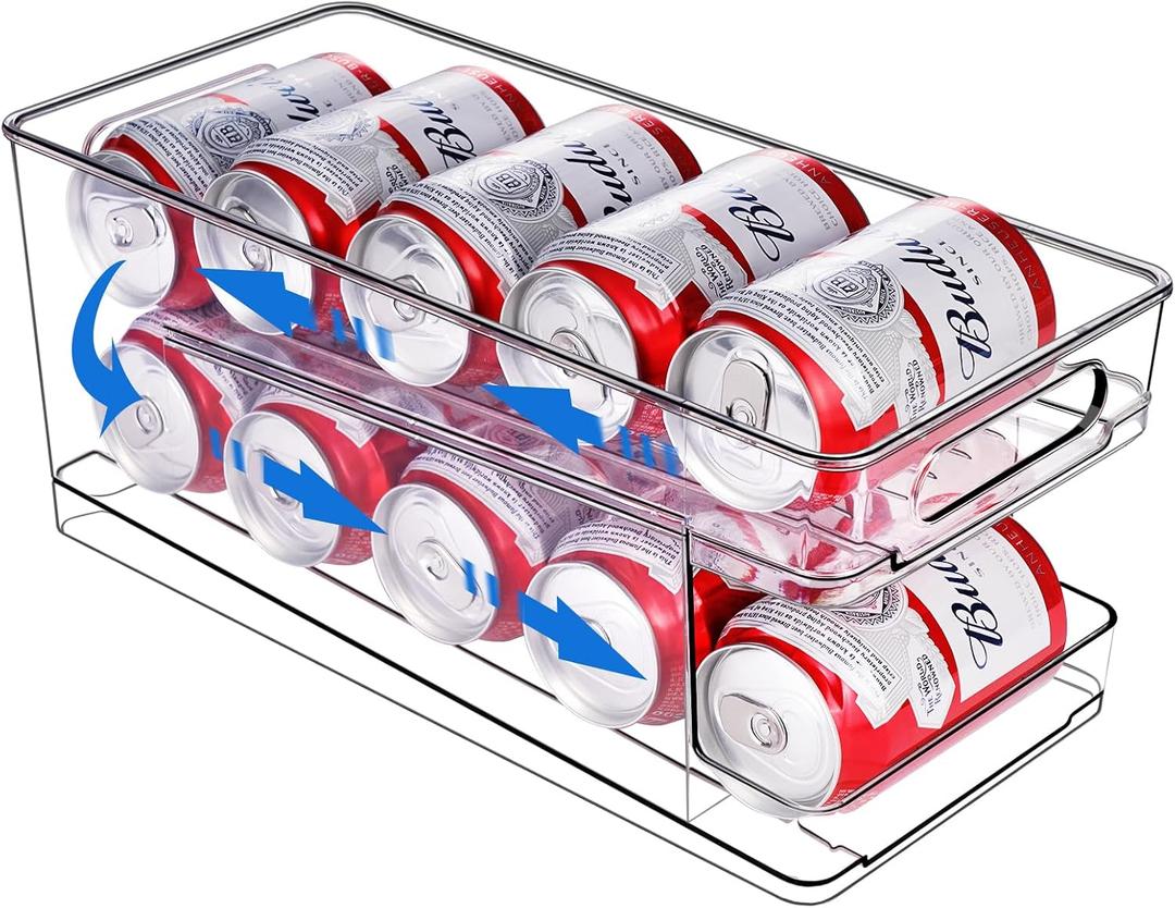 Rolling Soda Can Organizer for Refrigerator Can Dispenser for Beer Soda Seltzer Pop Can Soda Organizer for 10 Standard Size 11.15oz or 12oz Cans Holder Storage Pantry Organization