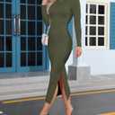 Women's Bodycon Maxi Dress Winter Fall Long Sleeve Side Slit Dresses Knit Fitted Tight Basic Party Club Cocktail (Green, L)