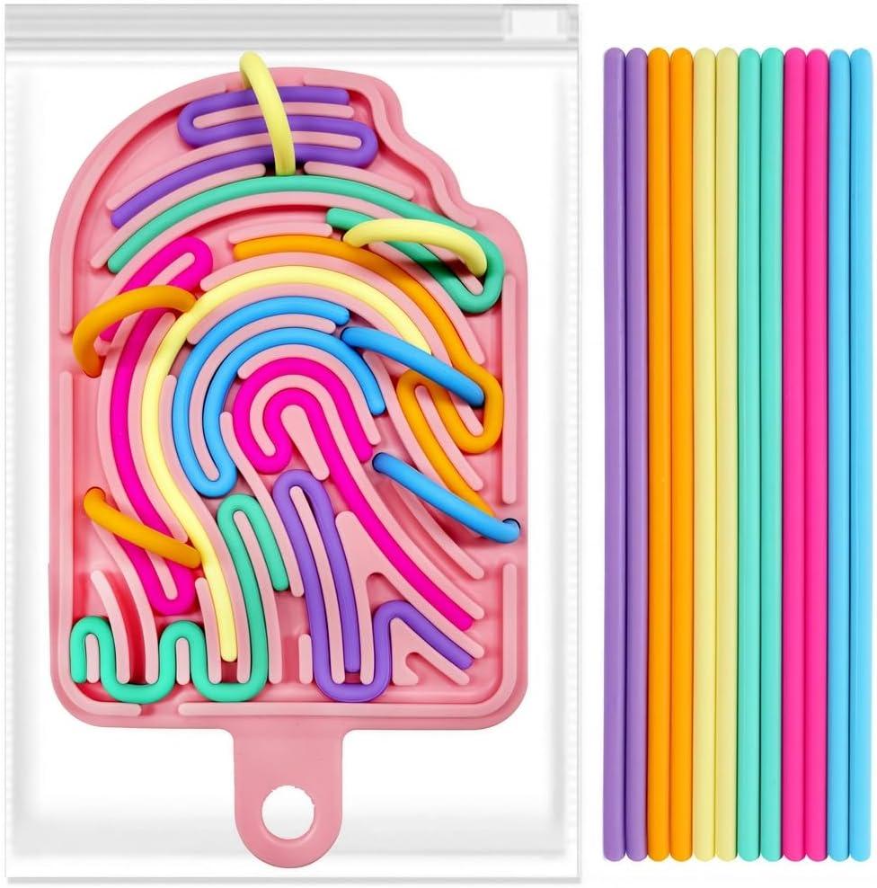 Silicone Sensory Activity Board, Double-Side Fidget Toy for Anxiety, Stress, ADHD, Autism and Calming, Silent, No Mess, Sensory Board with Portable Travel Bag & 12 Strings, Kids 3+ & Adults, Pink