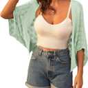 GRACE KARIN Summer Cropped Cardigan for Women 2026 Batwing Sleeve Crochet Bolero Shrug Sweaters Lightweight Beach Boho Kimono Green L