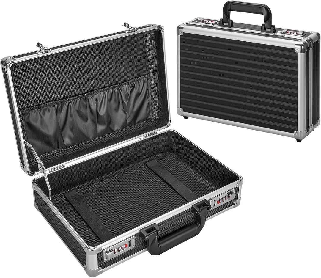 File Organizer Storage Box - 14.2 x 9.4 x 4.5 Inch Medium, Portable Locking Storage Totes with Dual Combination Locks for Cash, Documents & Valuables - Black