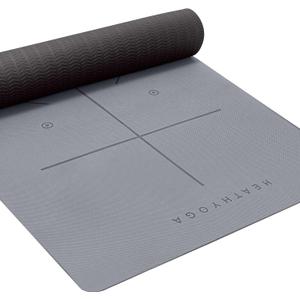Heathyoga Yoga Mat Non Slip TPE Pilates Exercise Mats for Home Workout Gym Fitness Eco Friendly Thick Hot Yoga Mat with Strap Body Alignment,72"x 26" Thickness 1/4"