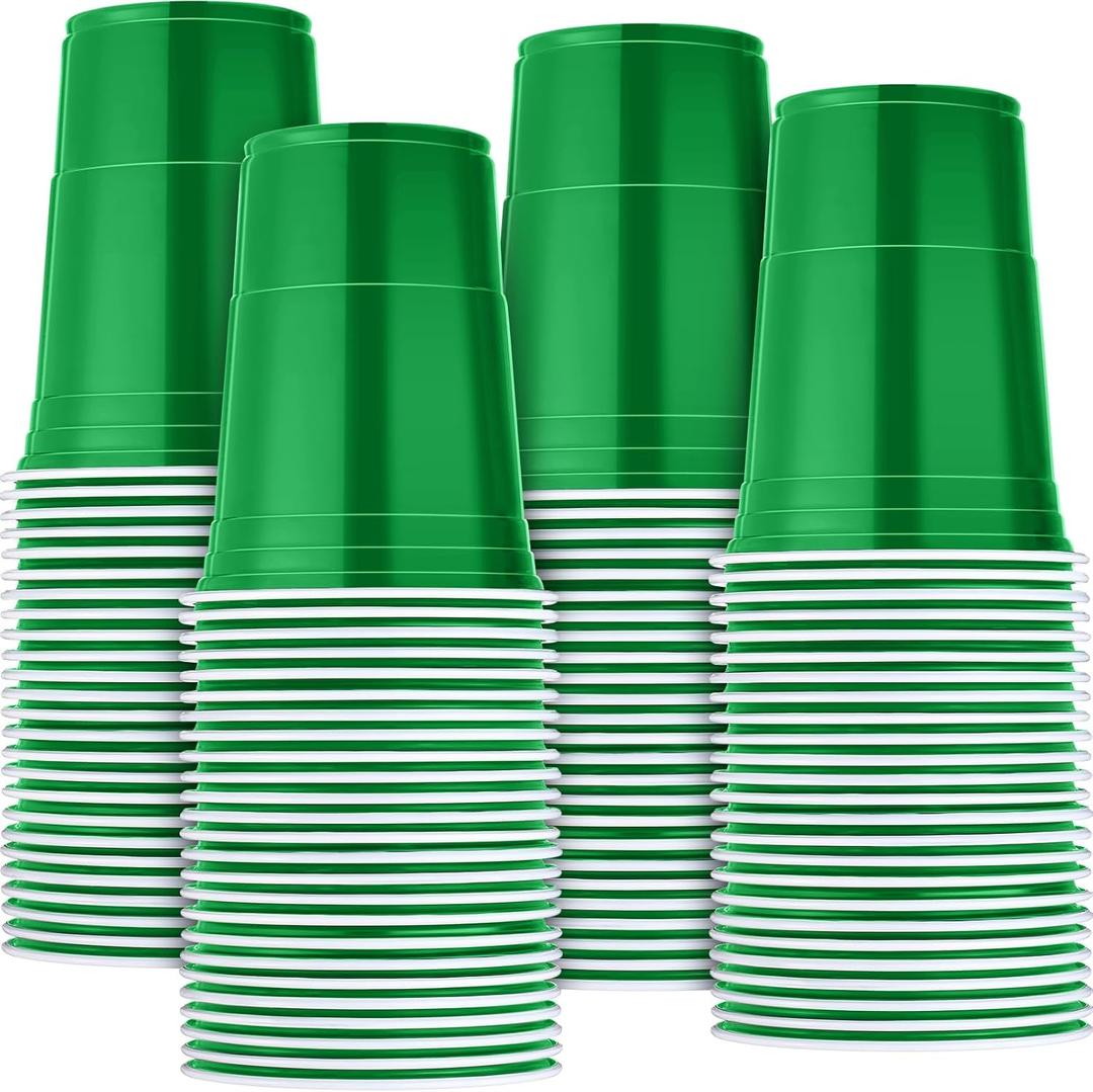 Mimorou 200 Pack Plastic Cups Bulk for Christmas Thanksgiving Party 16 oz Disposable Cups Stackable Plastic Beverage Drinking Tumblers for Wedding Birthday Bachelor Baby Shower Picnic Party(Green)