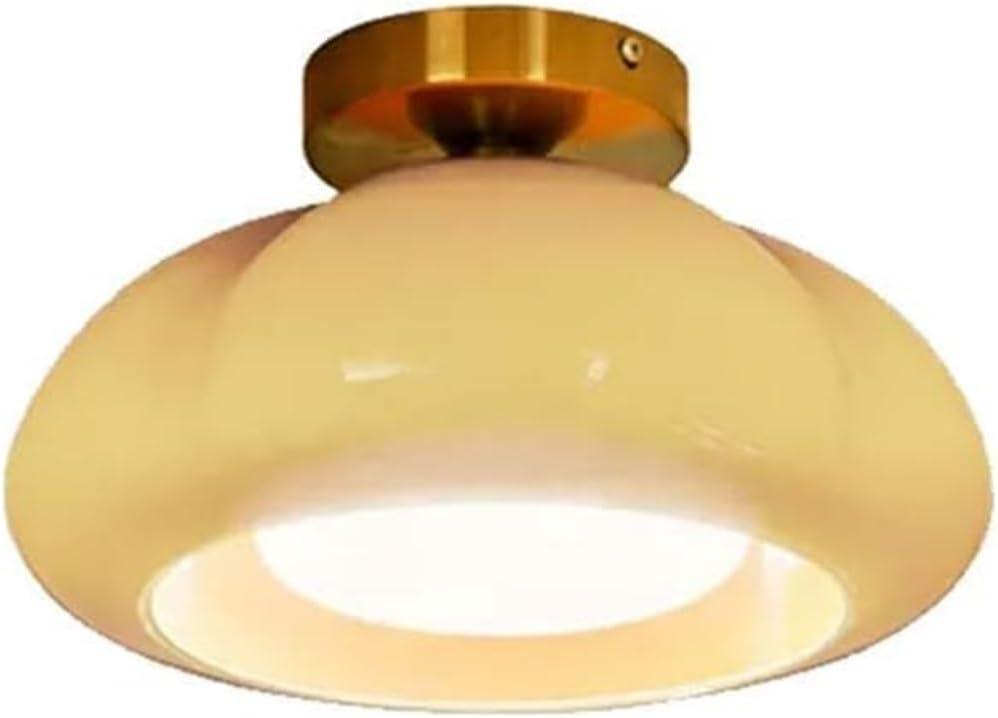 Cream Glass Ceiling Lamp 11.81 Inch Dome Shade Light Fixture for Hallway Bedroom Living Room Dining Room Kitchen(Yellow)