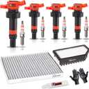 GBTAD Set of 4 Upgraded Ignition Coil Pack & Spark Plug & Engine & Cabin Air Filter for 1.6L L4 2012-2017 Hyundai Accent, 2013-2017 Hyundai V-eloster, 2012-2017 Kia Rio Replaces UF652