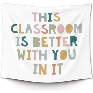 XLDLIOO Boho Classroom Decor, Boho Classroom Tapestry, This Classroom Is Better with You in It Wall Tapestry Hanging for Bedroom, Inspirational Positive Welcome Tapestries Wall Decor Art for Nursery Kids Room 60x50in
