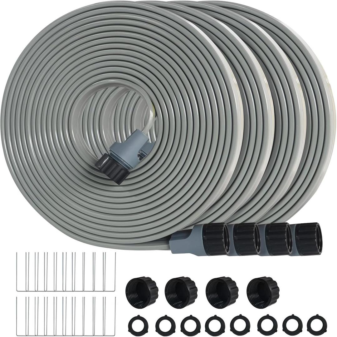 Hopegiver Sprinkler Soaker Hose 50ft 4-Pack Yard, Sprinkler Hose 200 ft for Lawn Water Saving with Stakes, Drip Irrigation Hoses Garden Watering System(Grey,50ft 4-Pack) (Gray)