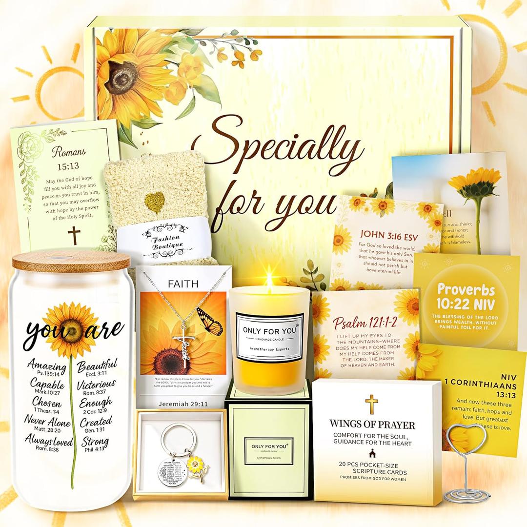 13PCS Christian Gifts For Women Faith -Inspirational Religious Birthday Gifts, Sunshine Box Spiritual Baptism Baskets for Her, Mom, Grandma, Wife, Mothers, Friend, Sister Birthday Valentine's Day Gift