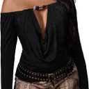 SweatyRocks Women's Plus Size Draped Neck Off One Shoulder T Shirts Long Sleeve Ruched Going Out Tees, Size: XL