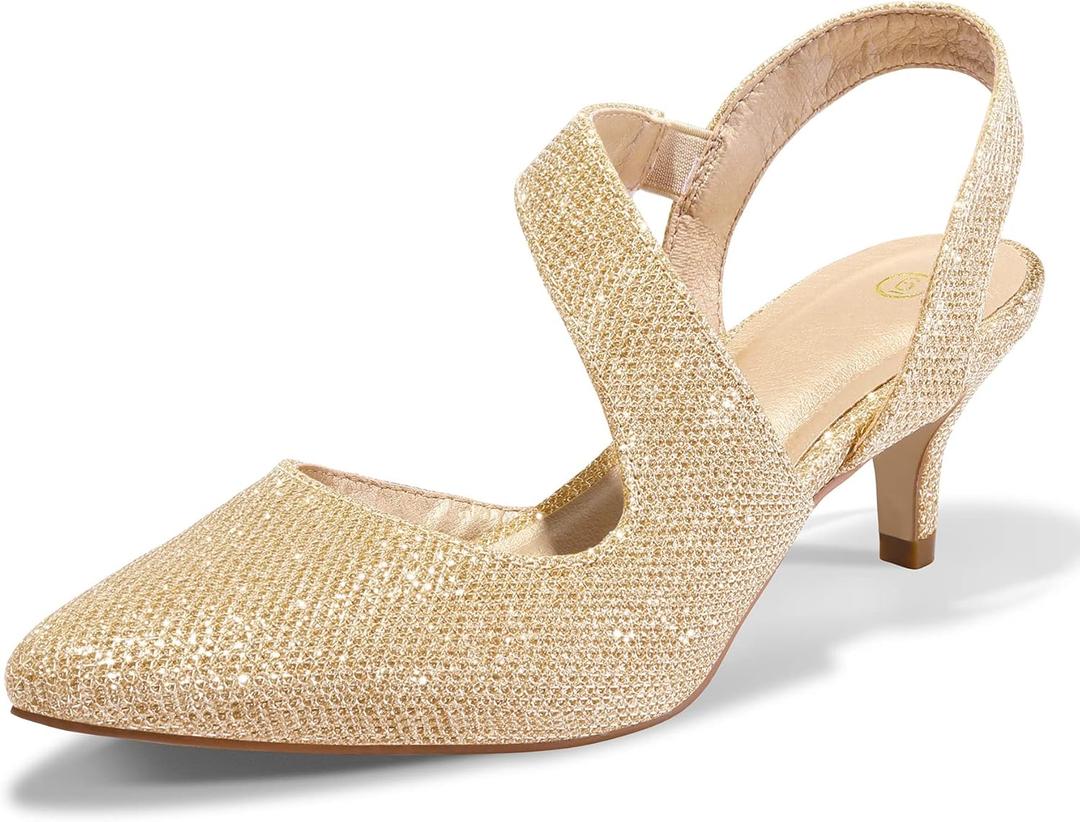 Mysoft Women's Dress Shoes Low Heels 2 inch Kitten Pumps Slingback Wedding Party Medium/Wide Width Shoes (8, Gold)