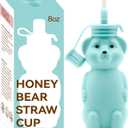 Mootikar Honey Bear Silicone Straw Cup, Babies Water Drinking Cup, 8-Ounce Therapy Sippy Bottles for Speech and Feeding Training, BPA Free & Dishwasher Safe (AQUA)