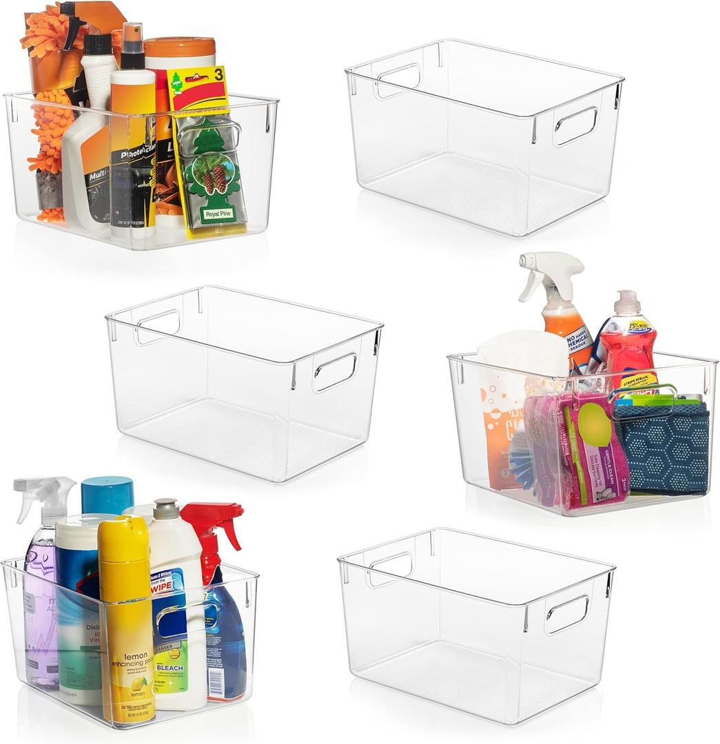 ClearSpace Clear Plastic Storage Bins  Pantry Organizers & Storage Containers, Cabinet Organizer - Home Organization Must Haves for Kitchen, Laundry Room, Office, Closet, Garage & Freezer (6 Pack)